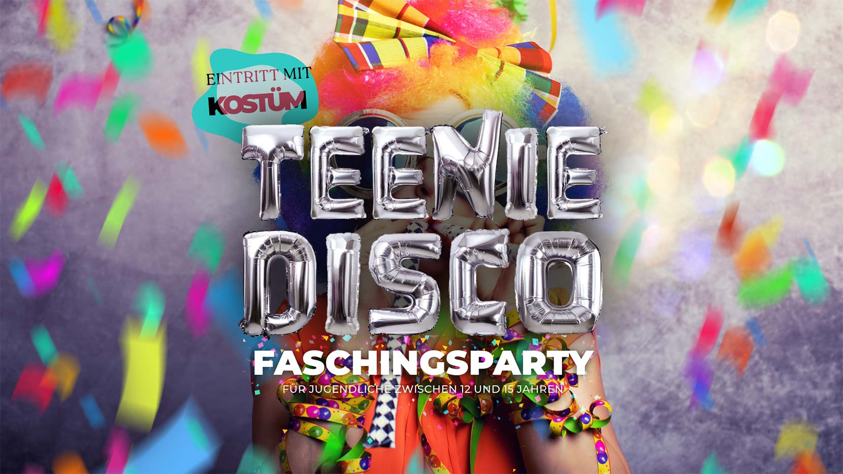 Titel Teeniedisco aus Luftballons, Konfetti