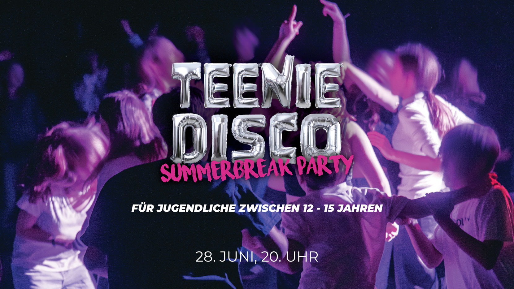 Titelbanner Teeniedisco, tanzende Jugendliche
